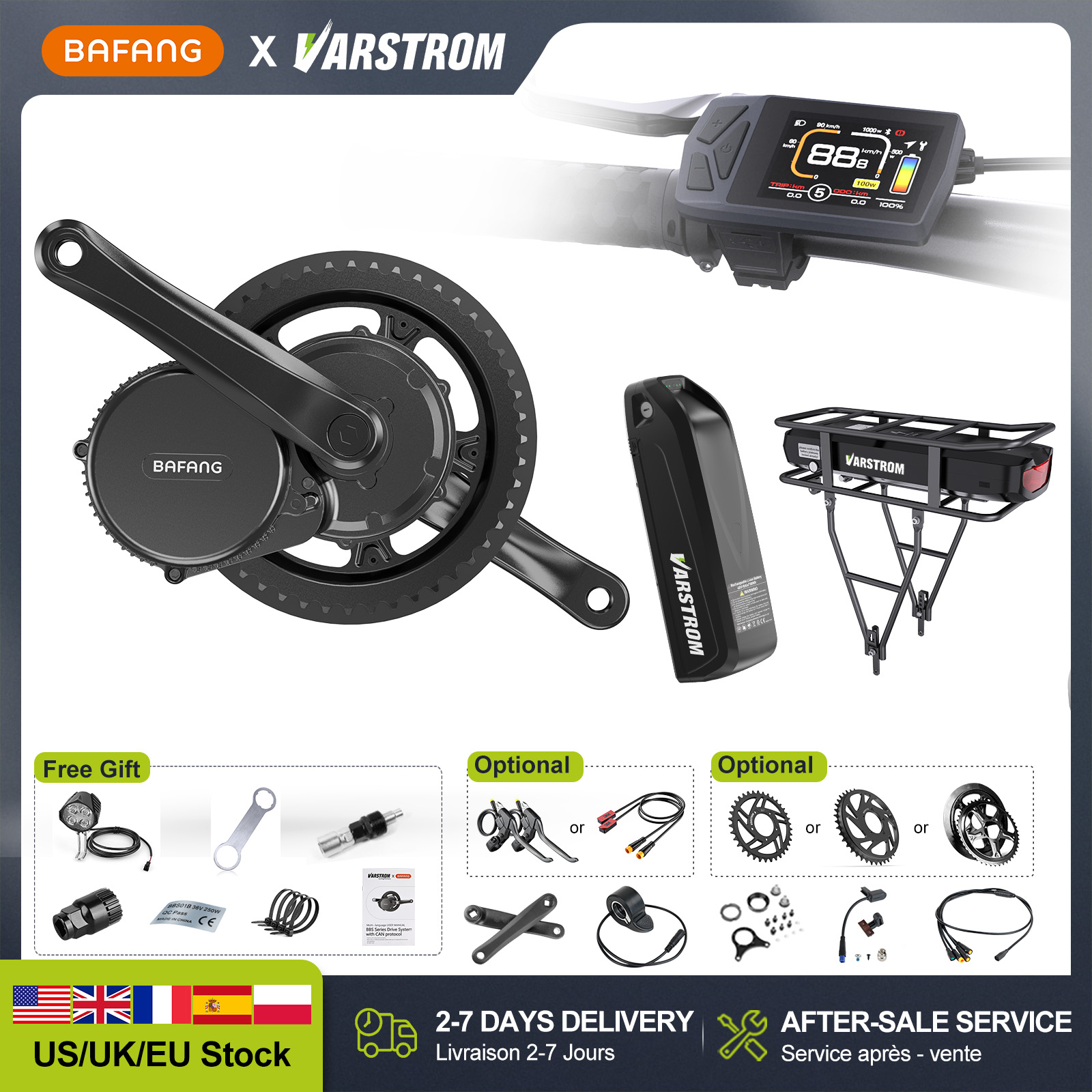 Side Hung Mid Drive Motor Kit - [US Direct] BAFANG 48V 500W750W/1000W Mid