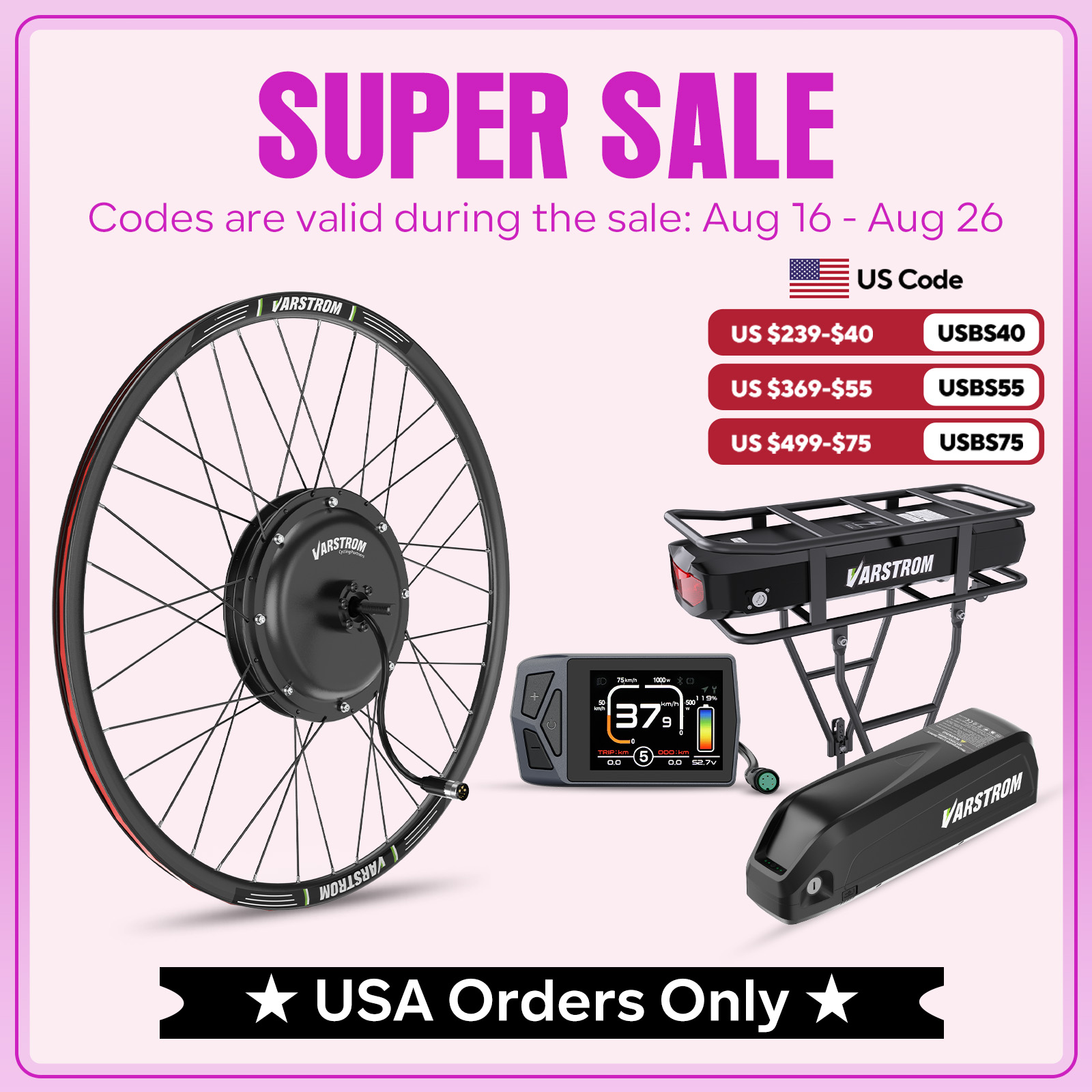 48V 1500W Rear Hub Motor With Battery - [US Stock] Varstrom 1000W 1500W 48V