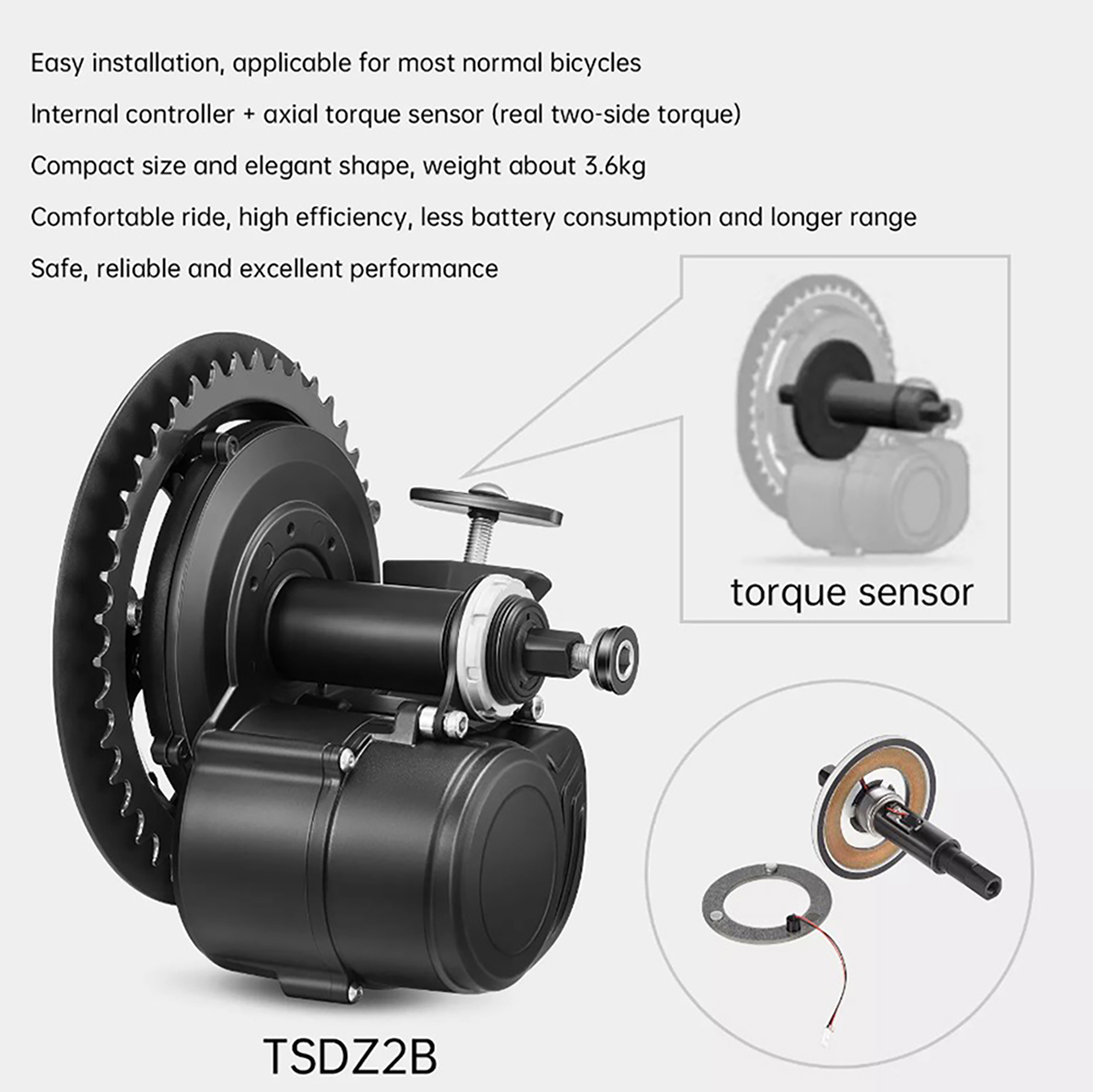 Tongsheng TSDZ2B BB 120mm 100m - Torque Sensor Mid Drive Motor Kit recensie en prijs