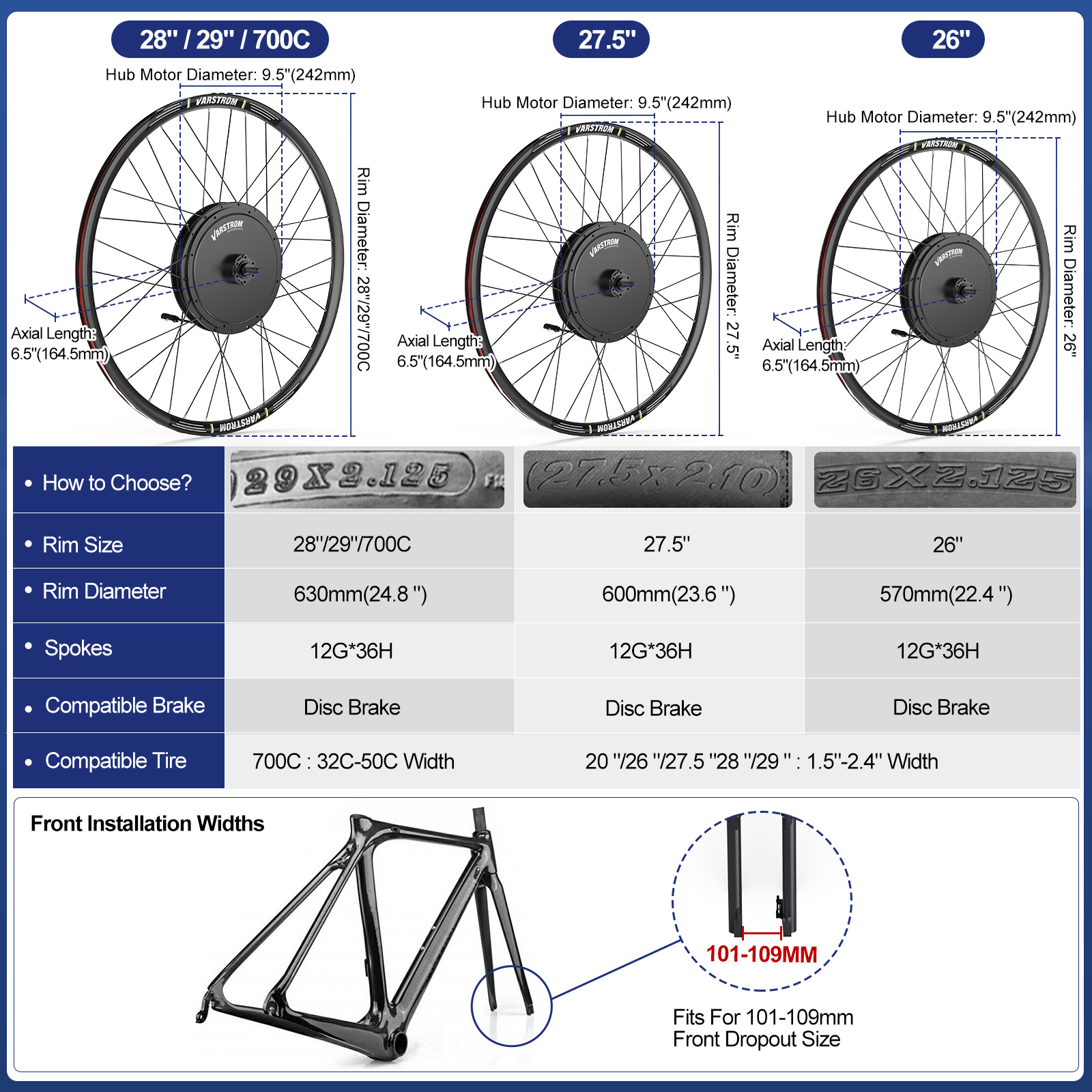 [US Stock] Varstrom 1000W 1500 - 48V 1500W Rear Hub Motor With Battery recensie en prijs
